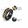 Black ring - with rotatable gold chain - unisex - stainless steel