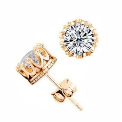Fashionable small stud earrings - crown with zirconia - unisexEarrings