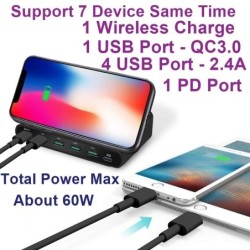 Multi USB - wireless fast charger - ISO / type-C / micro - QC3.0 - 60W