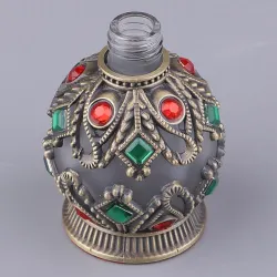 Vintage empty glass bottle - with crystals - perfume container - with dropper - 15ml