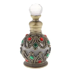 Vintage empty glass bottle - with crystals - perfume container - with dropper - 15ml