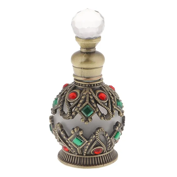 Vintage empty glass bottle - with crystals - perfume container - with dropper - 15ml