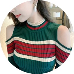 Striped pencil dress - strapless - with side slit / buttonsDresses