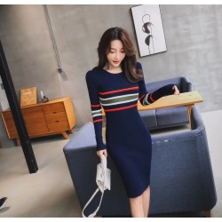 Elegant striped pencil dress - with long sleeveDresses