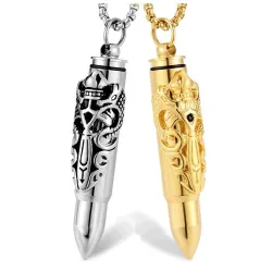 Bullet shaped pendant - double dragon pattern - with necklace - openable