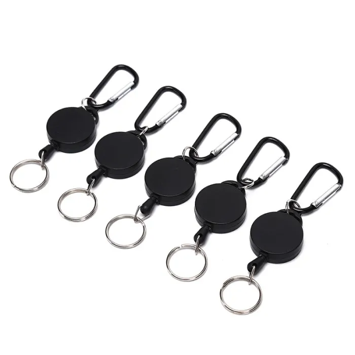 Mini telescopic keychain - retractable pull rope - with carabiner - 5 piecesKeyrings