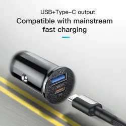 Mini - dobbel USB billader - hurtiglading - type C - 48W - QC3.0 PD3.0