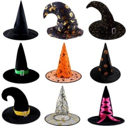 Lang spiss lue for heks / trollmann - bånd / blonder / edderkopp / stjerner - til kostymefest / Halloween