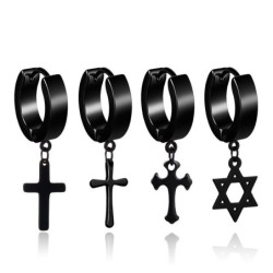 Small round earring - with cross / star - unisex - stainless steel - 1 pieceEarrings