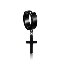 Small round earring - with cross / star - unisex - stainless steel - 1 pieceEarrings
