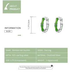 Round earrings with green bamboo - 925 sterling silverEarrings