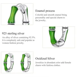 Round earrings with green bamboo - 925 sterling silverEarrings