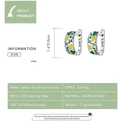 Fresh natural lemon / leaves - stud earrings - 925 sterling silverEarrings