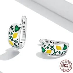 Fresh natural lemon / leaves - stud earrings - 925 sterling silverEarrings