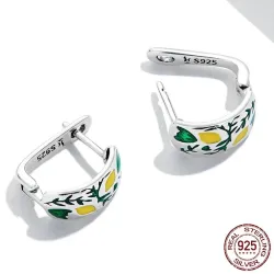 Fresh natural lemon / leaves - stud earrings - 925 sterling silverEarrings