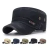 Retro flat hat with visor - washed cotton / leather-trimmedHats & Caps