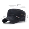 Retro flat hat with visor - washed cotton / leather-trimmedHats & Caps