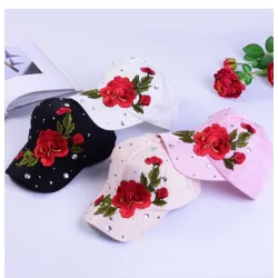 Fashionable baseball cap - with embroidered roses / crystals / studsHats & Caps