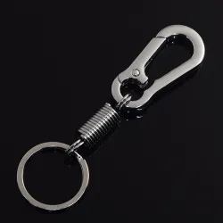 Nøkkelring i metall - med fjær / spenne - rustfritt stål - 10,5cm
