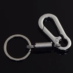 Nøkkelring i metall - med fjær / spenne - rustfritt stål - 10,5cm