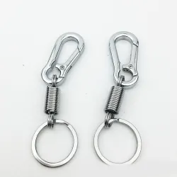 Nøkkelring i metall - med fjær / spenne - rustfritt stål - 10,5cm