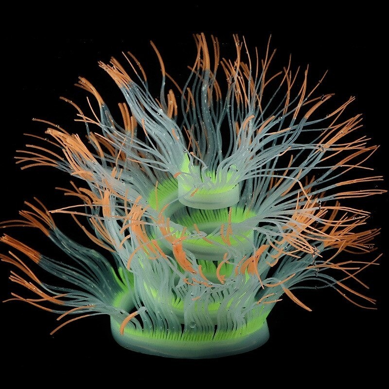 Fleksibel silikonkorall / anemone - glødende i mørke - akvariedekorasjon