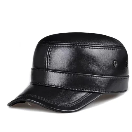 Flat baseballcaps - med øreklaffer - ekte skinn