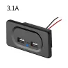 Billader - doble USB-porter - stikkontakt med blå LED-indikator - DC5V/3.1A - 12V