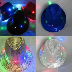 Retro disco lue - LED - glødende - med paljetter / glitter