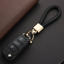 Woven braided leather keychain - detachable - rotatable metal buckleKeyrings