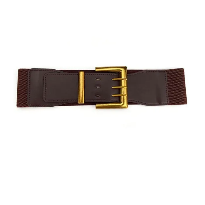 Retro elastisk bredt belte - skinn - gullspenne