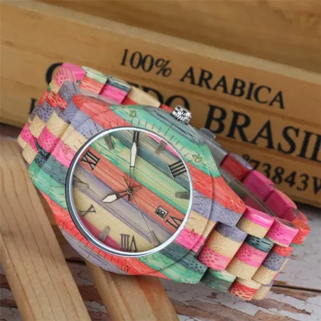 Fasjonabel fargerik treklokke - rund - Quartz - unisex