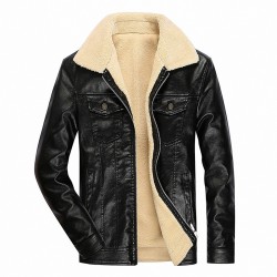 Leather winter jacket with fleece & zipper - slimJackets
