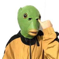 Morsom helmaske - grønt fiskehode - Halloween - festivaler