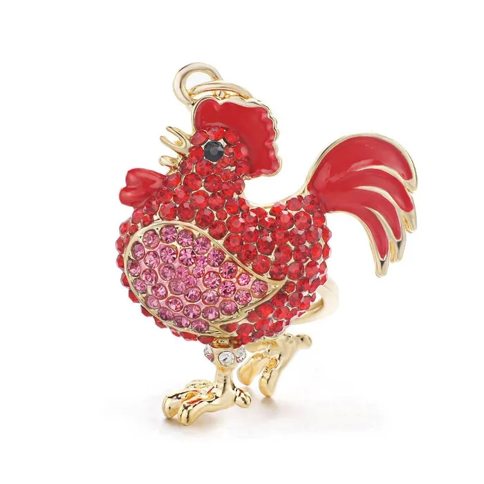 Red crystal rooster - chicken - keychainKeyrings