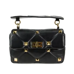 Luxurious bag - with rivets / chain strap / handle - genuine leatherHandbags