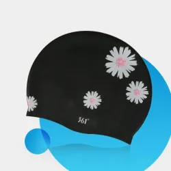Silikon badehette - vanntett - øre / langt hårbeskyttelse - blomstertrykk