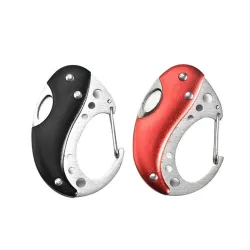 Multifunksjon minikniv - med karabinkrok - sammenleggbar - rustfritt stål