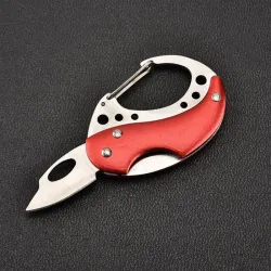 Multifunksjon minikniv - med karabinkrok - sammenleggbar - rustfritt stål
