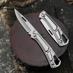 Mini sammenleggbar kniv - med karabinkrok - rustfritt stål