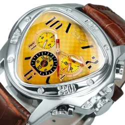 Jaragar - luxurious automatic sports watch - geometric triangle dial - genuine leather strapWatches