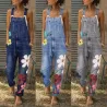 Sommer lang jumpsuit - jeans romper - blomster printet