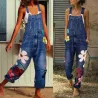 Sommer lang jumpsuit - jeans romper - blomster printet
