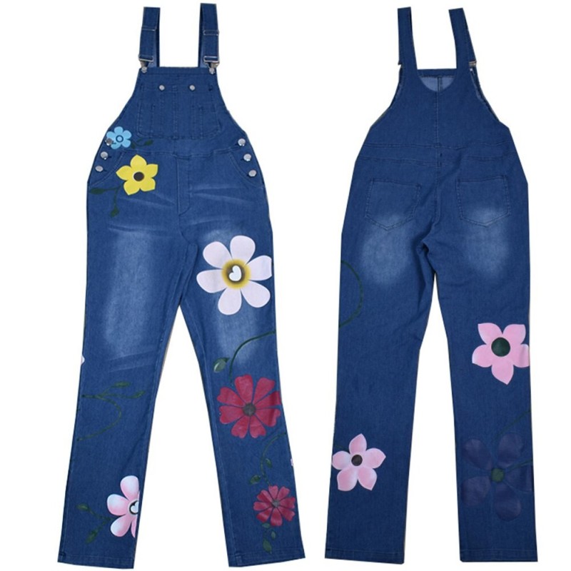 Summer long jumpsuit - jeans romper - flowers printedJumpsuits