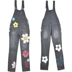 Sommer lang jumpsuit - jeans romper - blomster printet