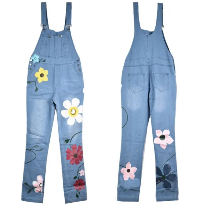 Sommer lang jumpsuit - jeans romper - blomster printet