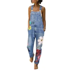 Sommer lang jumpsuit - jeans romper - blomster printet