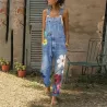 Sommer lang jumpsuit - jeans romper - blomster printet