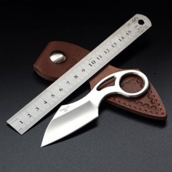 Tactical small knife - with ring - leather case - D2 steelKnives & Multitools