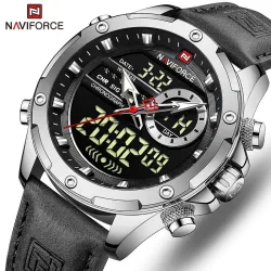 NAVIFORCE - sport - militær kvartsklokke - lærreim - LCD LED-skjerm - vanntett
